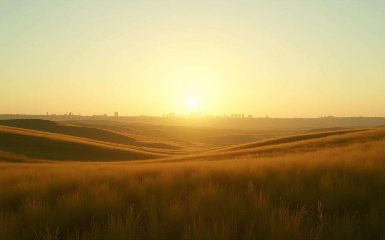 Scenic North Dakota prairie landscape with a distant view of Bismarck