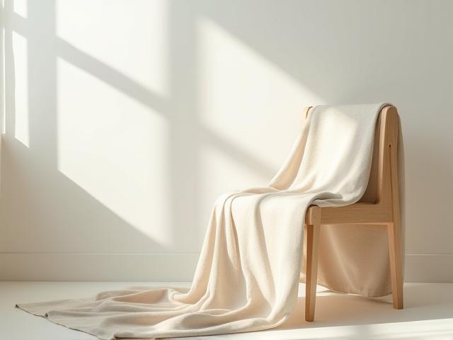 A flowing, natural linen dress draped over a wooden chair in soft natural light.