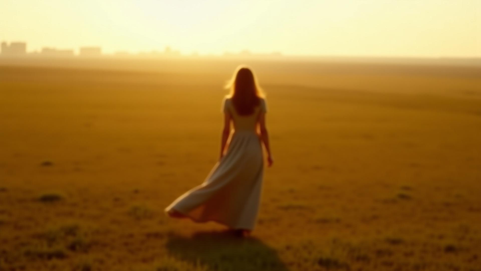 Bismarck, North Dakota skyline at golden hour with a person wearing a HANK A ALBERS linen garment in the foreground