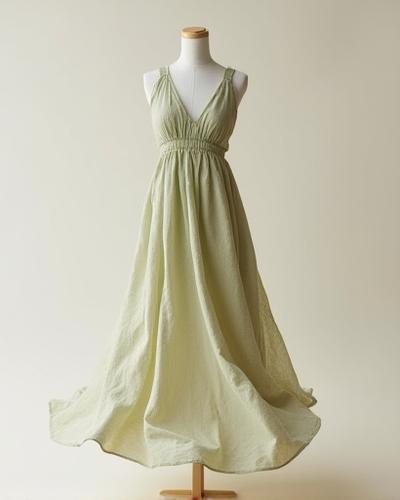 Upcycled linen dress with natural dye patterns