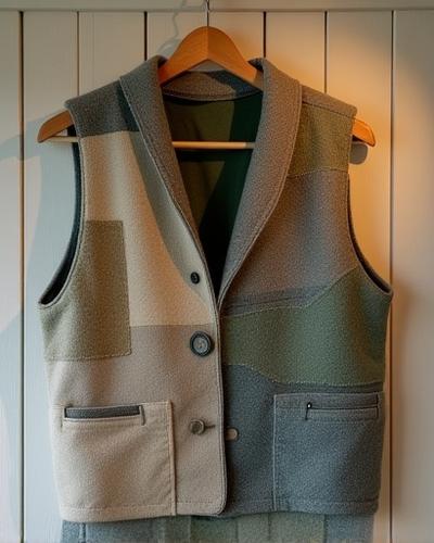 Upcycled wool vest with intricate embroidery